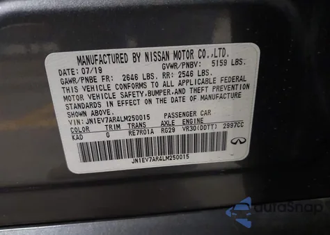 2020 Infiniti Q50 Pure Awd z USA, uszkodzony, nr VIN JN1EV7AR4LM250015